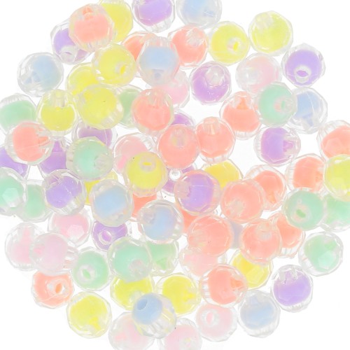 8x7.5mm round flattened faceted beads - Transparent - Multi Pastel x15