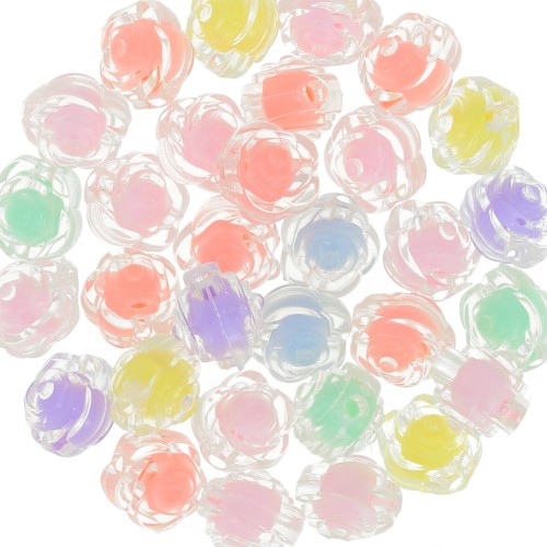 11mm Flower beads assortment - Transparent - Multicolored Pastel x8