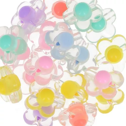 17.5mm Flower beads assortment - Transparent - Multicolored Pastel x6