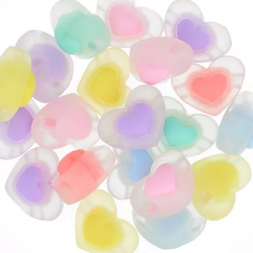 17x13mm Assortment of frosted heart beads - Transparent - Multicolore Pastel x6