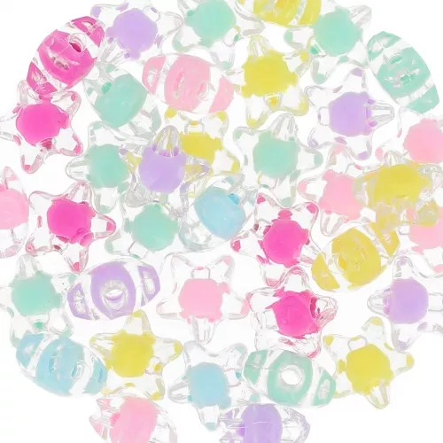 11mm faceted star beads Assortment - Transparent - Multi Pastel x10