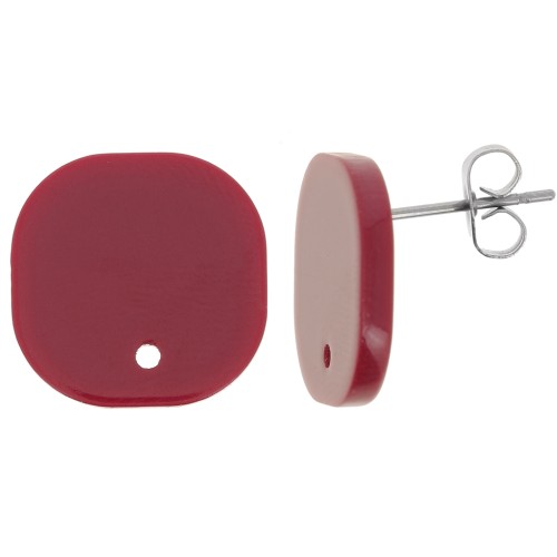15mm Rounded square acrylic earstuds - burgundy x2