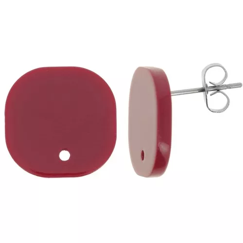 15mm Rounded square acrylic earstuds - burgundy x2