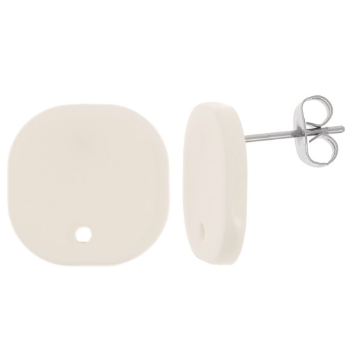 15mm Rounded square acrylic earstuds - Cream x2