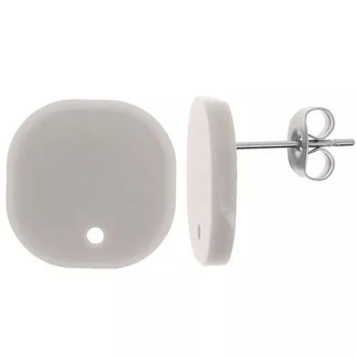 15mm Rounded square acrylic earstuds - Grey x2