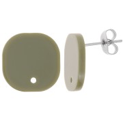 15mm Rounded square acrylic earstuds - Olive x2|raw }}
