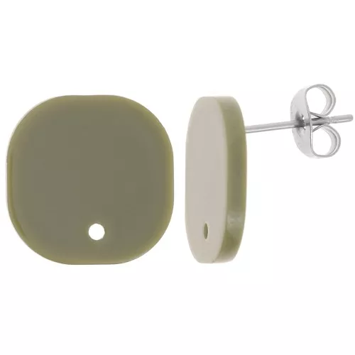 15mm Rounded square acrylic earstuds - Olive x2