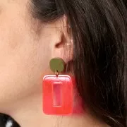 15mm Rounded square acrylic earstuds - Olive x2