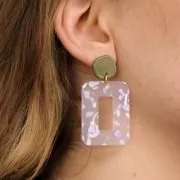 15mm Rounded square acrylic earstuds - Olive x2