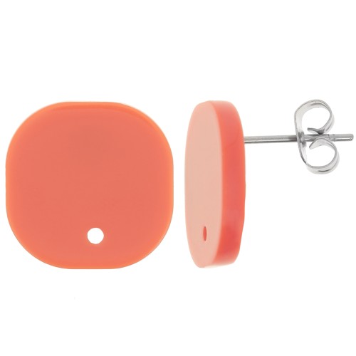 15mm Rounded square acrylic earstuds - Terracotta x2