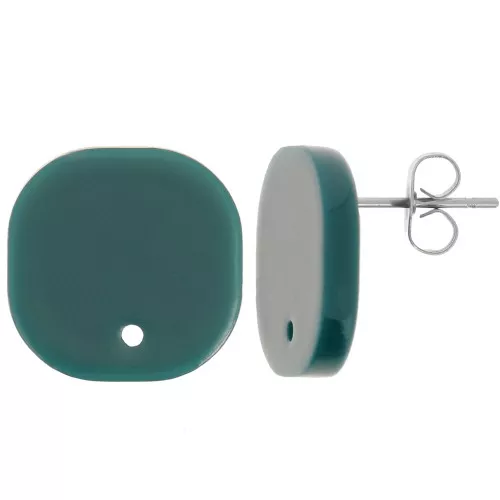 15mm Rounded square acrylic earstuds - Bottle green x2