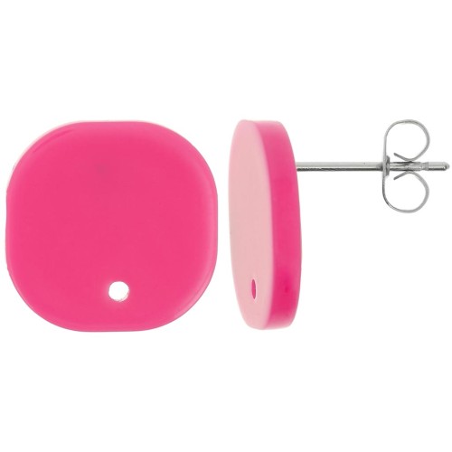 15mm Rounded square acrylic earstuds - Fuchsia x2