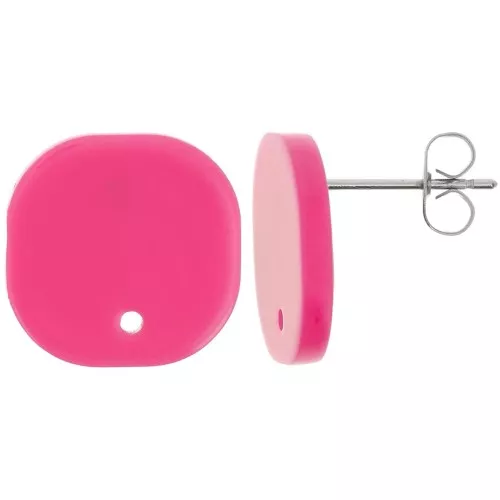 15mm Rounded square acrylic earstuds - Fuchsia x2