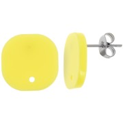 15mm Rounded square acrylic earstuds - neon yellow x2