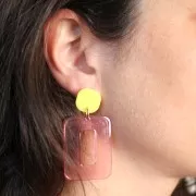15mm Rounded square acrylic earstuds - neon yellow x2