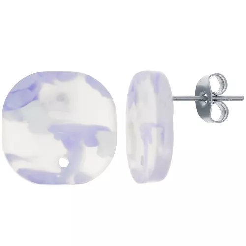 15mm Rounded square acrylic earstuds - Terrazzo Violet - White Pearl x2