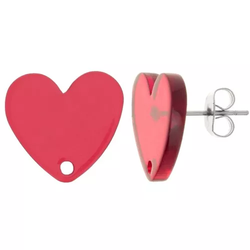 14x15.5mm Acetate heart studs - Red x2