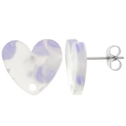 14x15.5mm Acrylic heart studs - Terrazzo Violet - Blanc nacré x2|raw }}