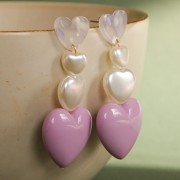 14x15.5mm Acrylic heart studs - Terrazzo Violet - Blanc nacré x2