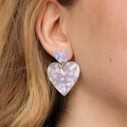 14x15.5mm Acrylic heart studs - Terrazzo Violet - Blanc nacré x2