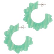 49mm Acetate Flower Hoop Earrings - Marbled Multi-green pearl x2