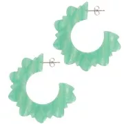 49mm Acetate Flower Hoop Earrings - Marbled Multi-green pearl x2