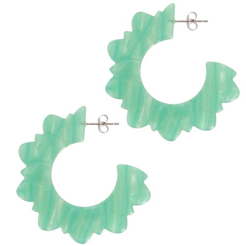 49mm Acetate Flower Hoop Earrings - Marbled Multi-green pearl x2