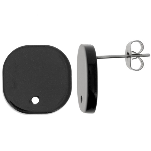 15mm Rounded square acrylic earstuds - Black x2