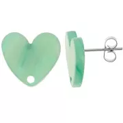 Clous d'oreilles coeur en acrylique 14x15.5 mm - Marbré Multi-vert nacré x2