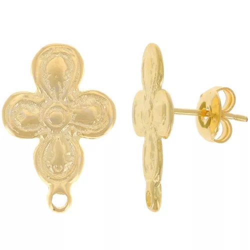20.5x14mm Flower earstuds with closed hoop - Fine Gold-plated x2