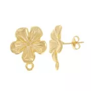 18mm flower earstuds with closed hoop - Fine Gold-plated x2