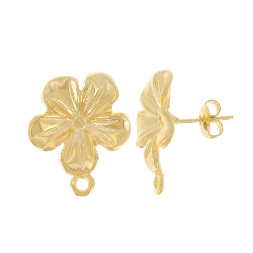 18mm flower earstuds with closed hoop - Fine Gold-plated x2