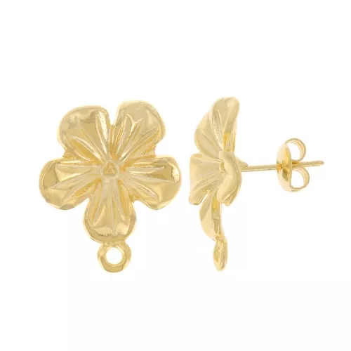18mm flower earstuds with closed hoop - Fine Gold-plated x2