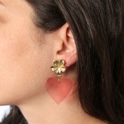 18mm flower earstuds with closed hoop - Fine Gold-plated x2