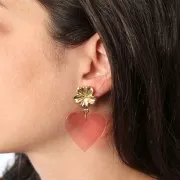 18mm flower earstuds with closed hoop - Fine Gold-plated x2