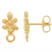 13x7mm Flower earstuds with closed hoop - Fine Gold-plated x2