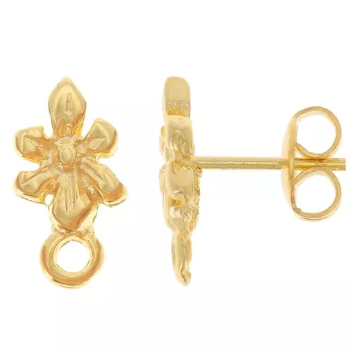 13x7mm Flower earstuds with closed hoop - Fine Gold-plated x2