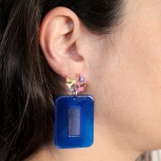 40x30 mm clear acrylic hollow rectangle pendant - Electric blue x1