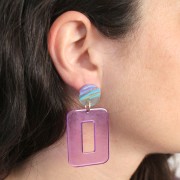 Clear acrylic hollow rectangle pendant 40x30 mm - Light violet x1