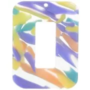 40x30mm Acetate hollow rectangle pendant - Abstract - Purple - Salmon x1