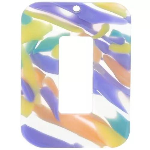 40x30 mm Acetate Rectangle Pendant - Abstract Violet - Salmon x1