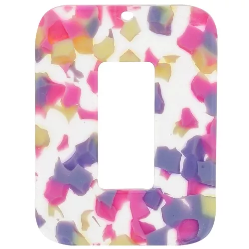 Rectangular hollow acetate pendant 40x30 mm - Terrazzo Vanilla - Pastel Pink x1