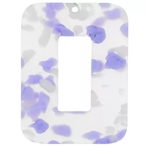 40x30 mm Acetate Rectangle Pendant - Terrazzo Violet - Pearlescent White x1