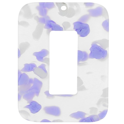 40x30mm Acetate hollow rectangle pendant - Terrazzo purple - White pearl x1
