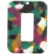 40x30mm Acetate hollow rectangle pendant - Tortoiseshell Green - Fuchsia x1