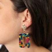 40x30 mm Acetate Rectangle Pendant - Tortoiseshell Green - Fuchsia