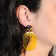 47x34mm Clear acrylic oval pendant - Yellow x1