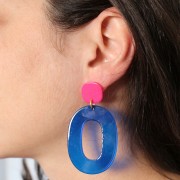 47x34mm Clear acrylic oval pendant - Blue x1