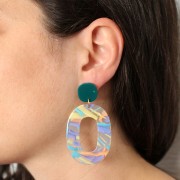 47x34mm Acetate Oval Hollow Pendant - Abstract Violet - Salmon x1