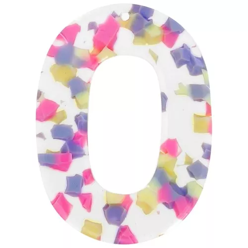 Acetate Oval Hollow Pendant 47x34 mm - Terrazzo Vanilla - Pastel Pink x1